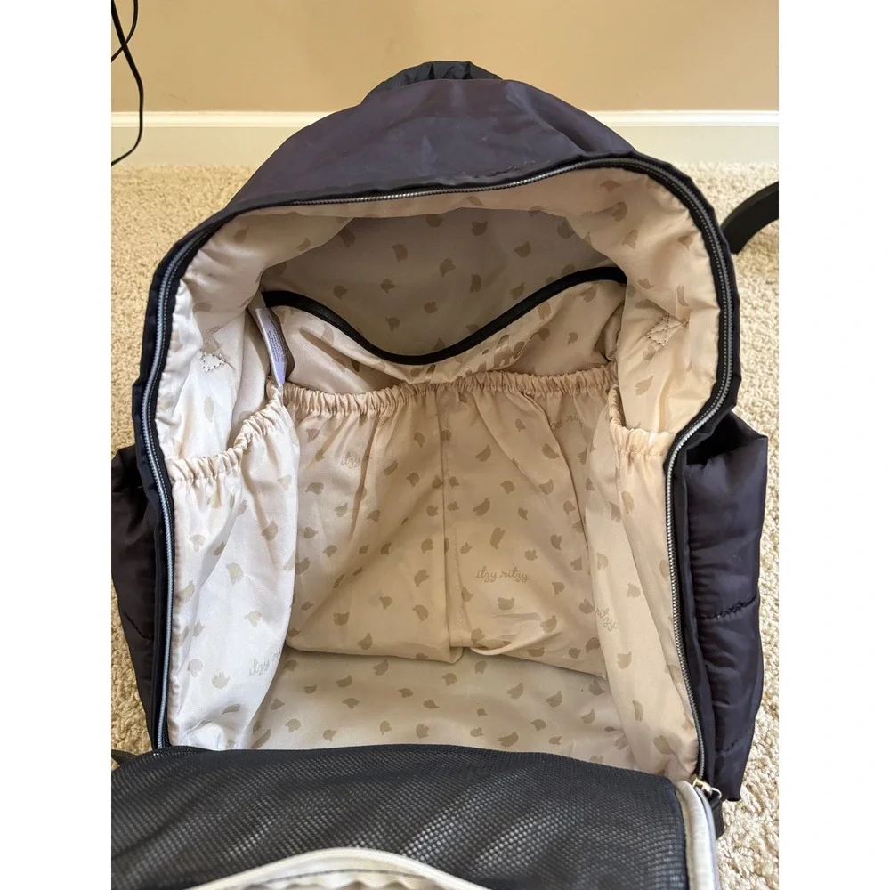 Itzy Ritzy Dream Backpack Diaper Bag Black Puffer Quilted Gold Hardware